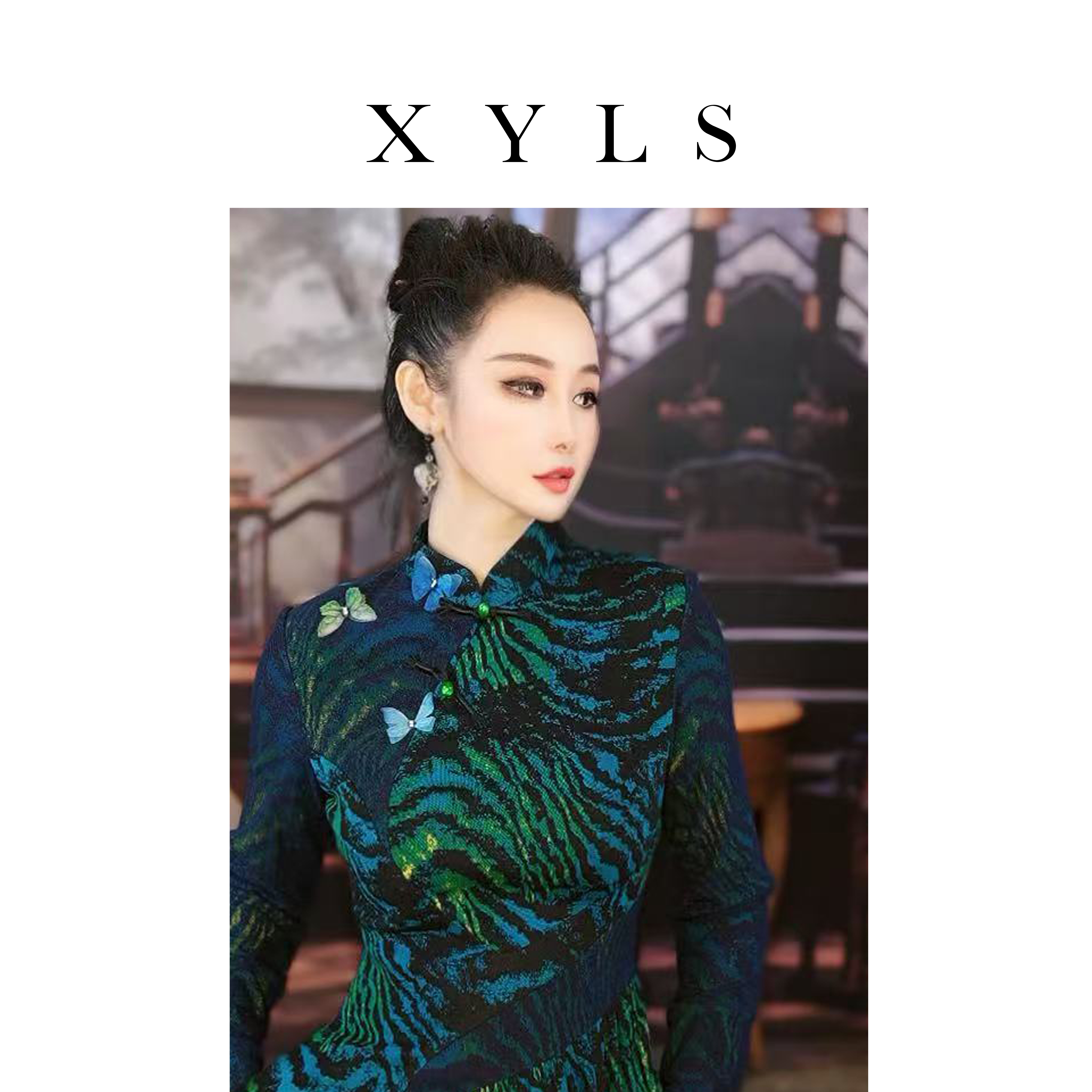 加绒弹力网纱连衣裙秋冬T006368-1