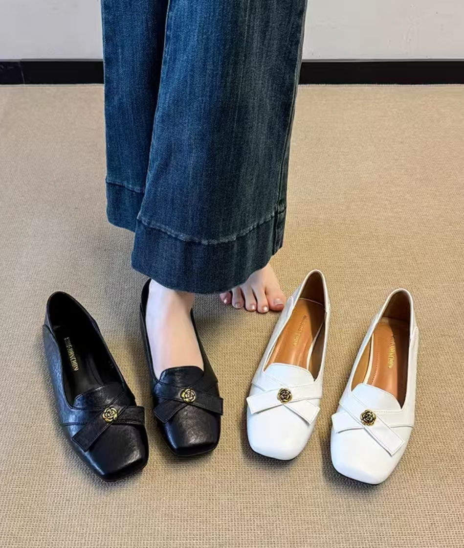 【品牌力荐】2025春秋新款时尚百搭蝴蝶结方头粗跟职场风单鞋N615