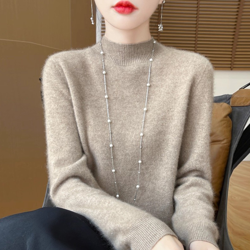 100纯羊绒衫女士半高领加厚百搭打底衫秋冬宽松时尚羊毛针织毛衣