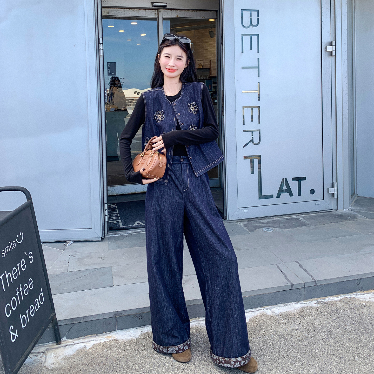 休闲显瘦春秋刺绣减龄马甲小个子套装女2025秋新款爆款秋季两件套