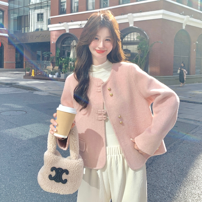 圆下摆秋冬保暖格子短款毛呢外套气质女装上衣小香风小香风气质