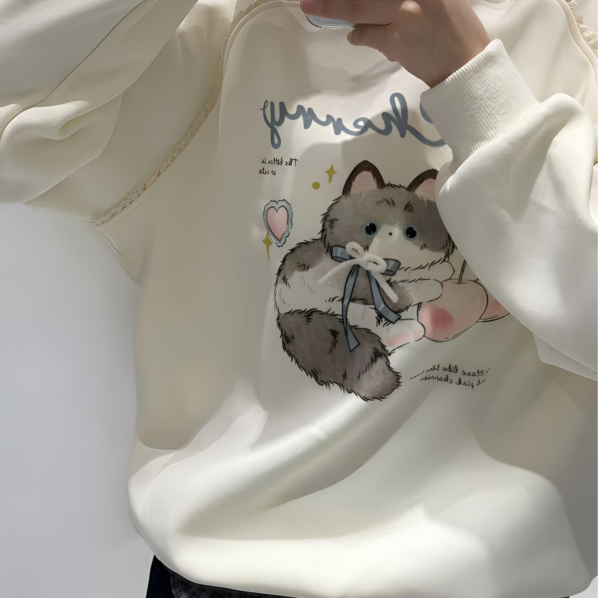 女童秋冬新款加绒卫衣可爱休闲运动风美式街头风小猫印花68126