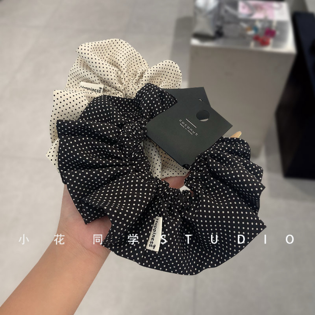 韩国缎面饰品2025新款小众设计高级黑白色波点大肠圈发圈头饰发绳