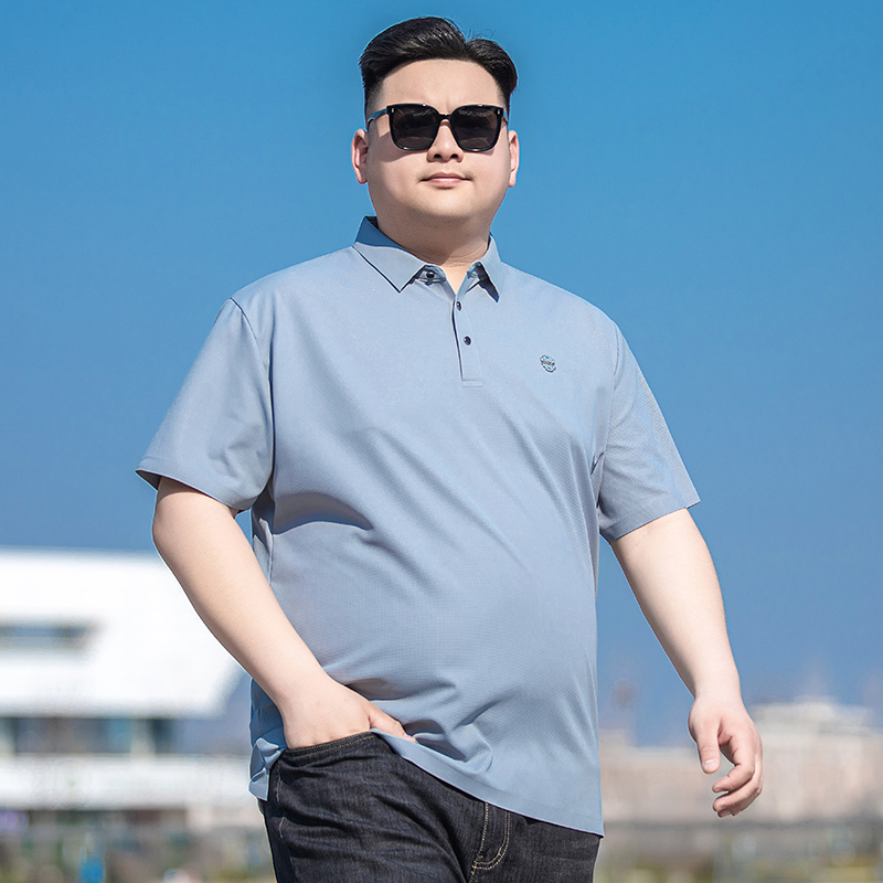 加肥加大短袖男t恤夏季冰丝免烫商务polo衫大码男装胖子翻领体恤