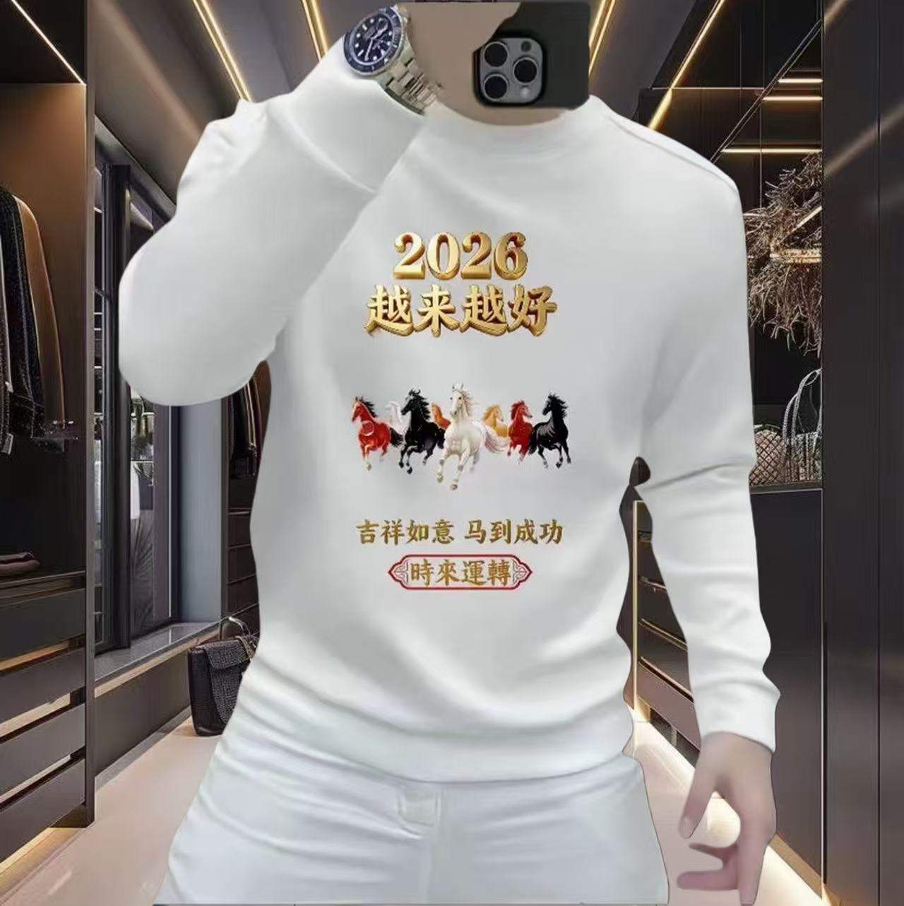 个性潮流重磅圆领卫衣痞帅街头修身休闲秋冬印花时尚男士潮流卫衣