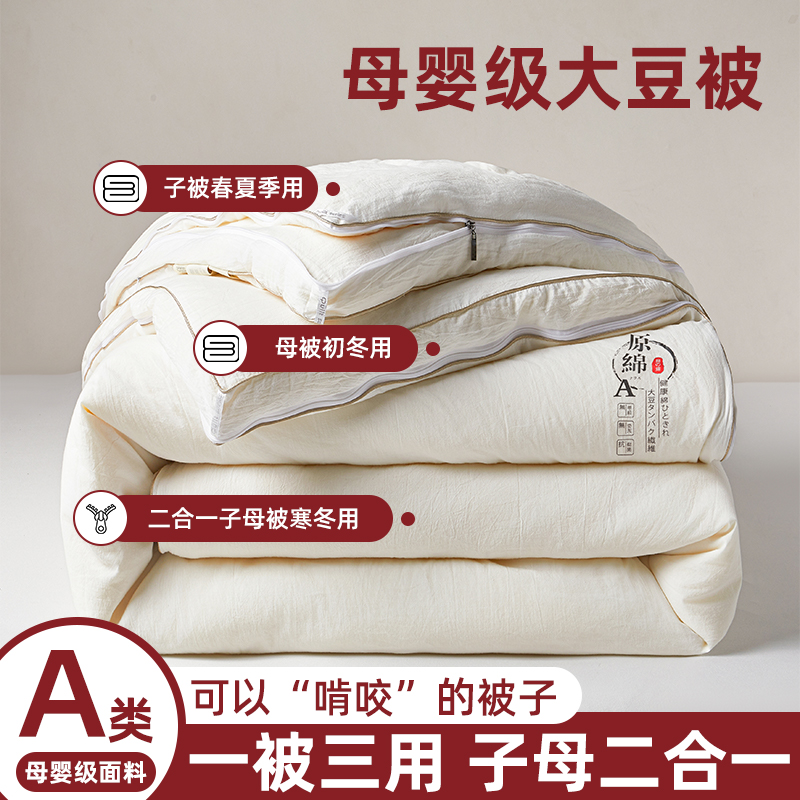 水星家纺适用A类大豆被子母被二合一拉链款被子加厚冬被四季通用2