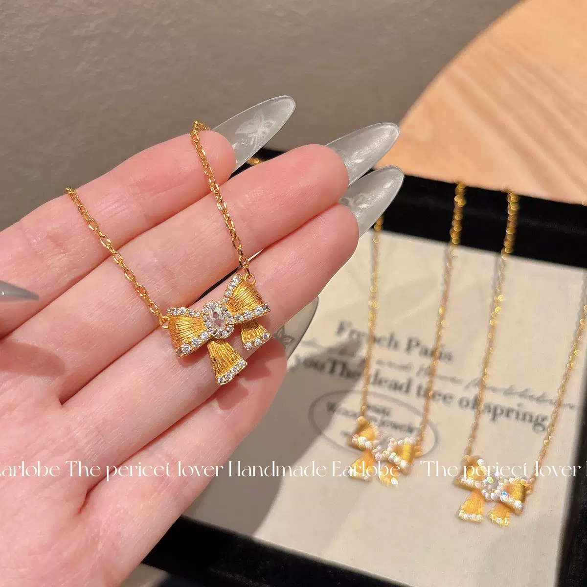 铜合金项链 新中式拉丝蝴蝶结吊坠女精致甜美少女风在逃公主项链