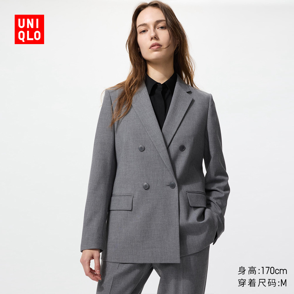 优衣库女装双排扣茄克/外套通勤商务夹克25秋冬新款481603 484252