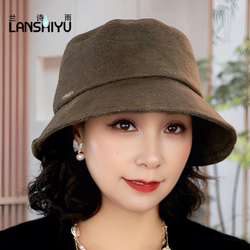 兰诗雨秋冬新款帽子女羊毛混纺盆帽时尚百搭水桶帽保暖防风渔夫帽