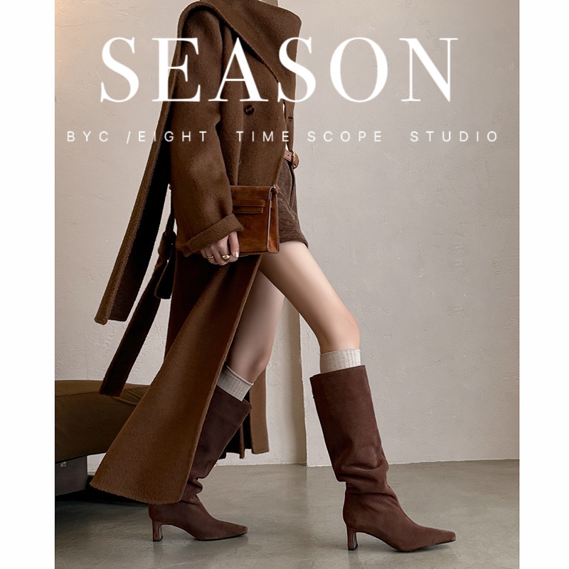 真皮长筒靴2025冬季新款堆堆靴高筒女靴子小个子骑士靴高跟瘦瘦靴