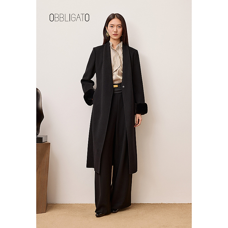 OBBLIGATO奥丽嘉朵冬季中长款气质羊毛混山羊绒大衣1C65580050