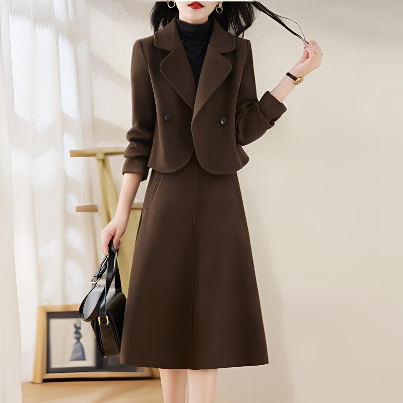 毛呢外套半身裙两件套女2025春秋新款高级感时尚气质洋气穿搭套装