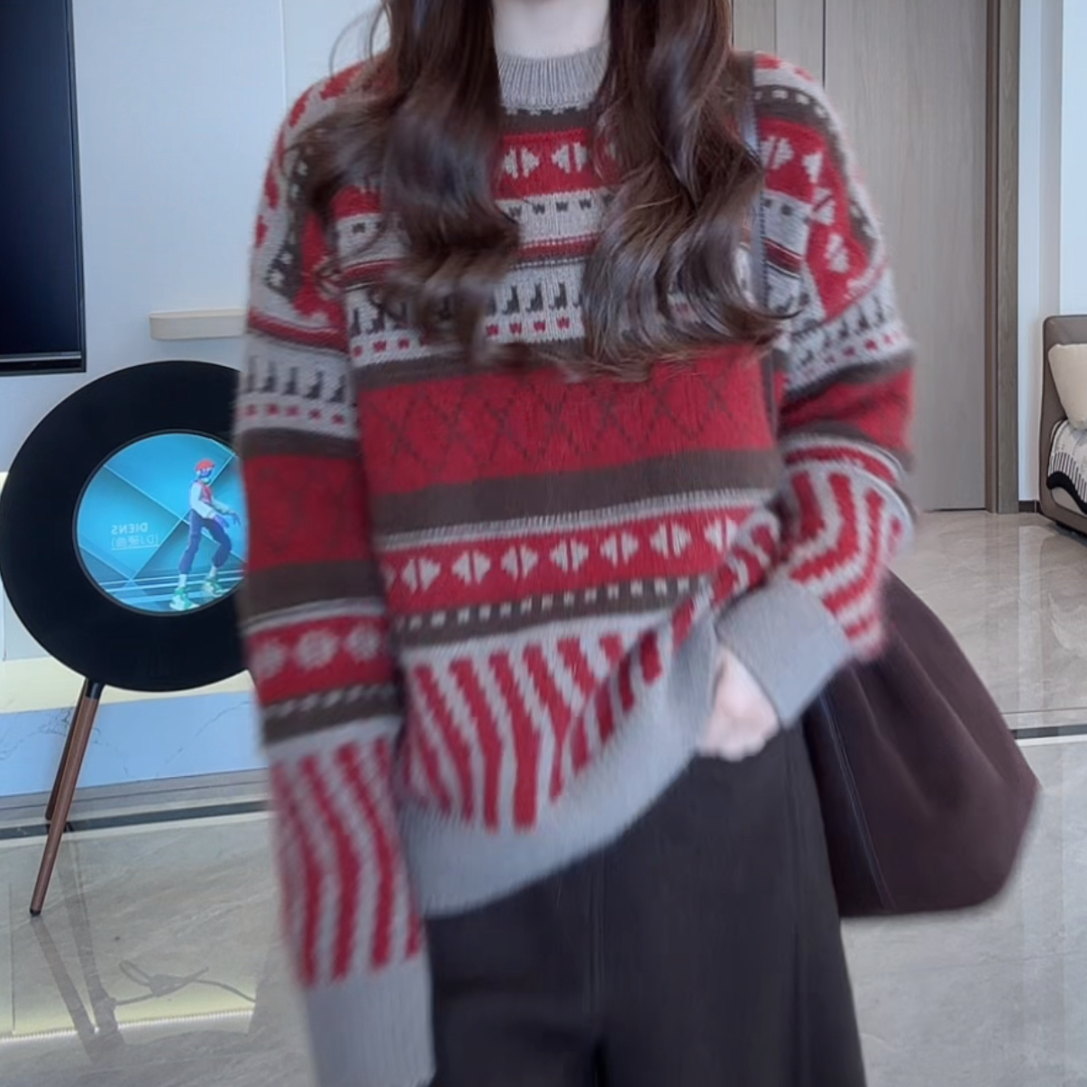 小众设计感宽松慵懒风图形费尔岛条纹新年毛衣冬季新款时尚针织衫