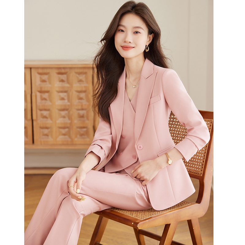高级感粉色西装套装女2025秋季新款时尚气质女神范西装马甲三件套