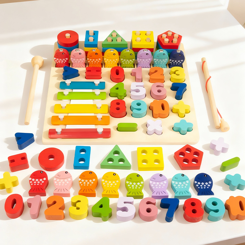幼儿童积木数字钓鱼玩具1-3岁男孩女孩2宝宝蒙氏早教智力开发玩具