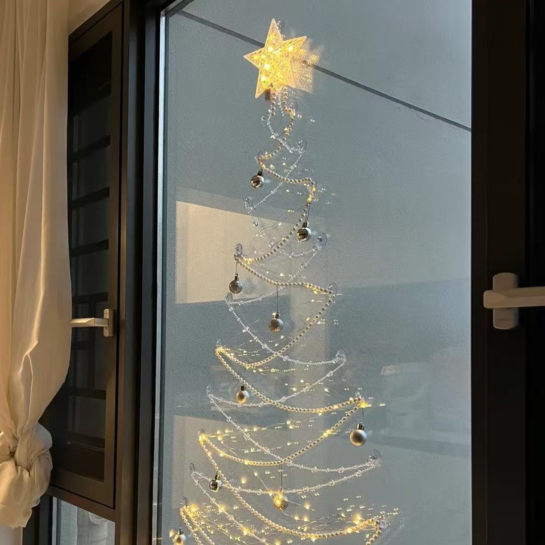 圣诞节客厅落地窗户diy圣诞树挂件道具圣诞节氛围场景布置装饰灯