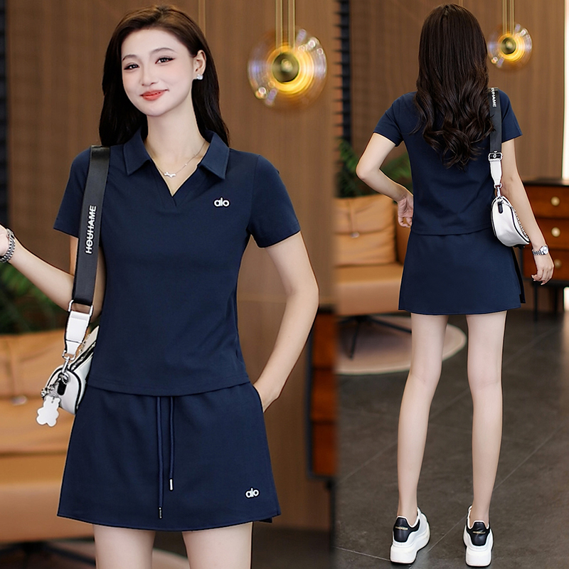 时尚运动套装女夏季薄2025新款修身显瘦百搭减龄裤裙休闲服两件套