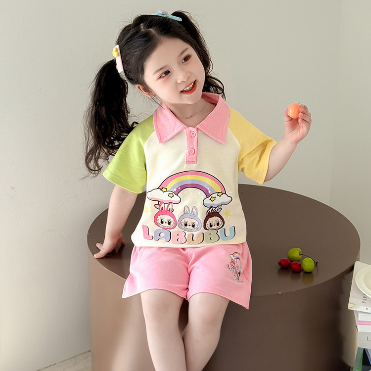 女童套装2025新款夏季女孩韩版洋气时髦休闲卡通两件套女宝宝夏装