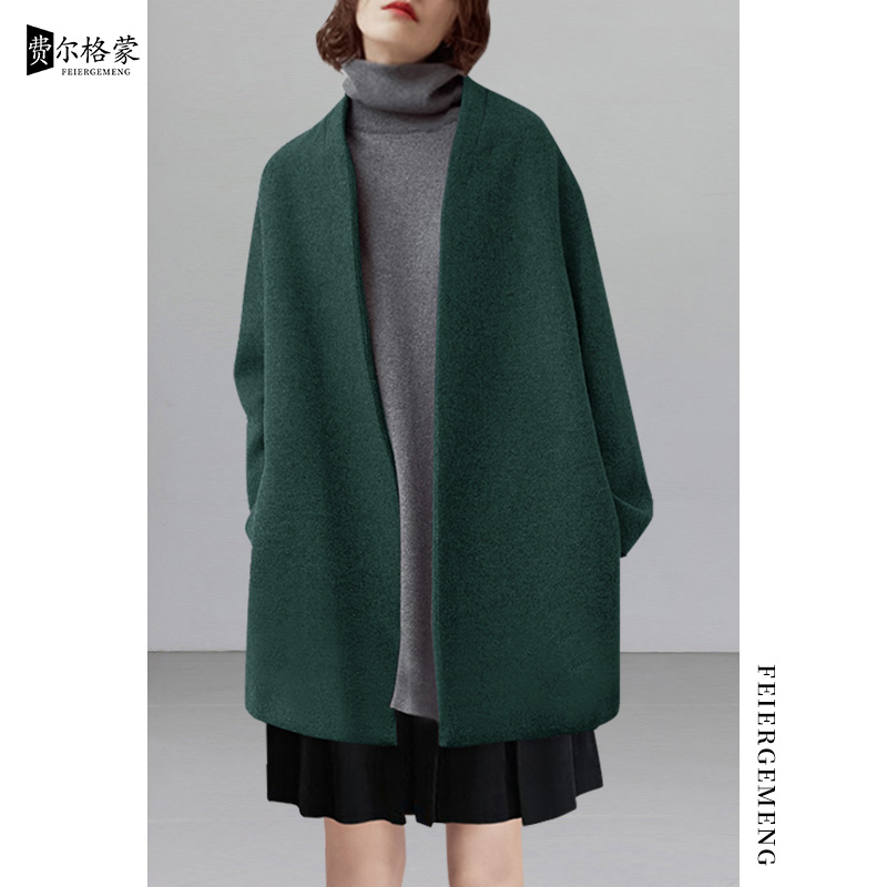 秋冬新款欧美复古绿气质羊毛呢外套女小个子零羊毛呢子大衣保暖潮
