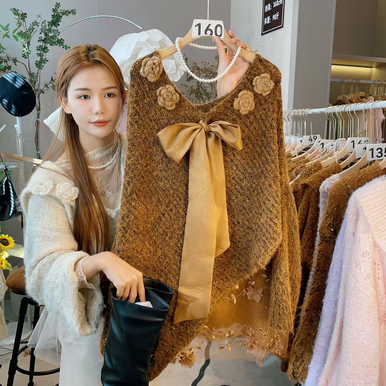 【冰冰】秋冬新款纯色小众温柔针织衫女设计师款慵懒显瘦针织上衣