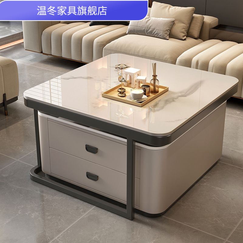 折叠岩板茶几客厅家用简约现代小户型出租屋用小桌子轻奢玻璃方形