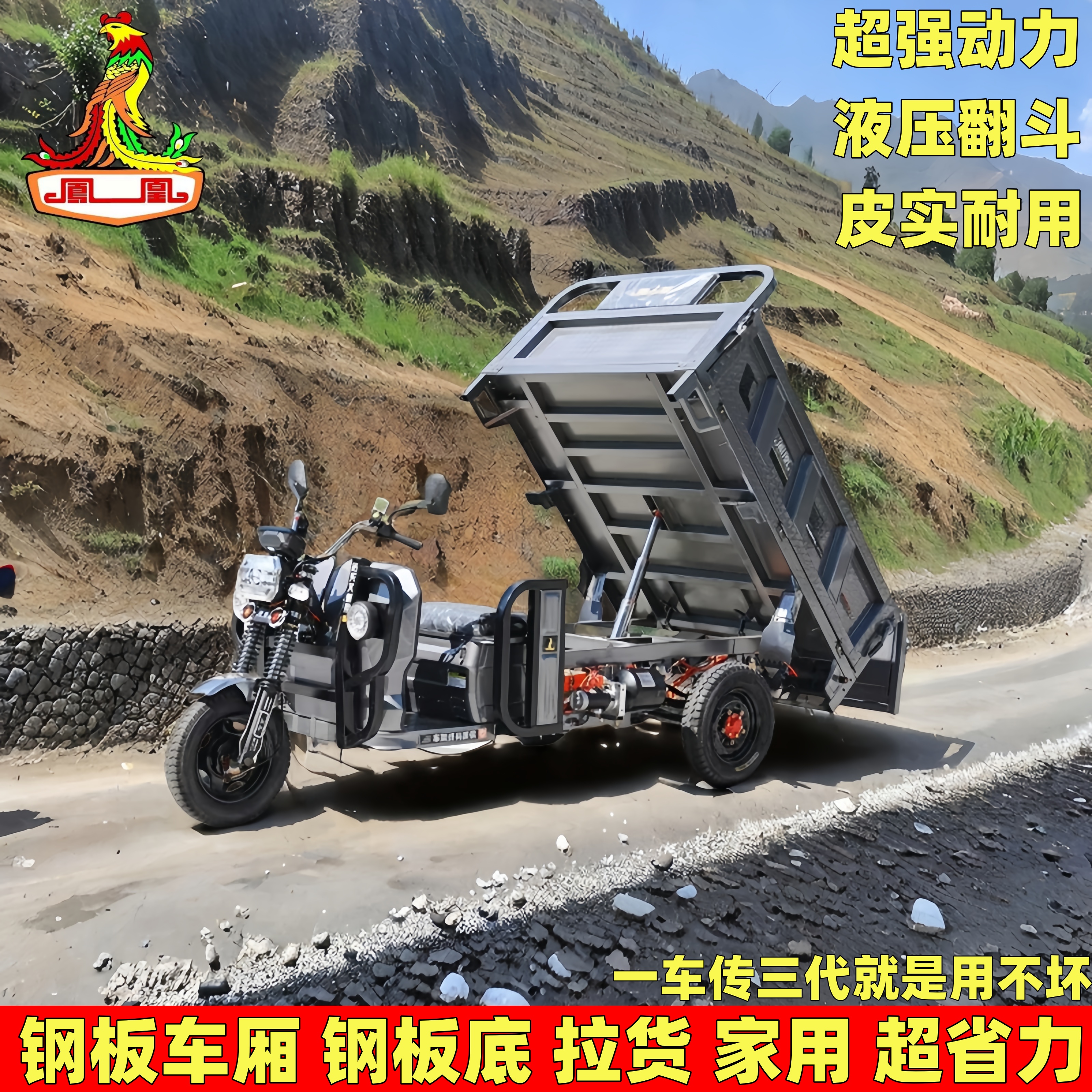 凤凰牌自卸电动三轮车载重拉货家用农用货车大功率1.8米电瓶车