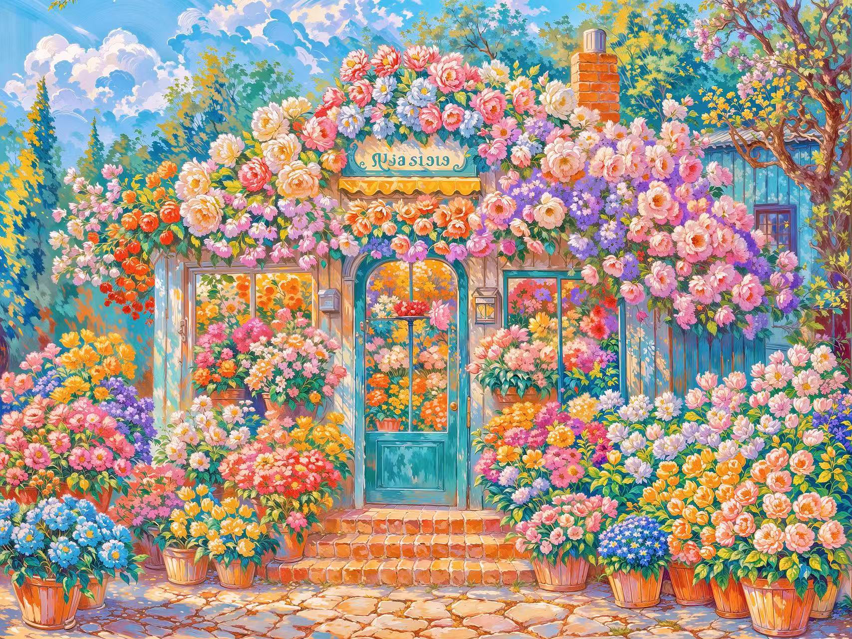 小浣熊定制纯棉布，盛夏繁花100*75大格十字绣（精准印花）裸包