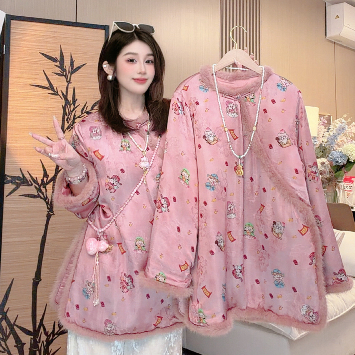 【财神到】新中式高级感时尚唐装冬季女装宽松斜襟上衣783