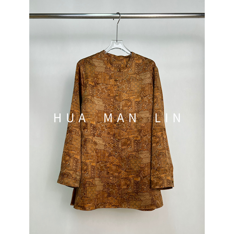 【花滿林】“芳华”金属扣侧开叉后背捏褶香云纱桑蚕丝上衣251605