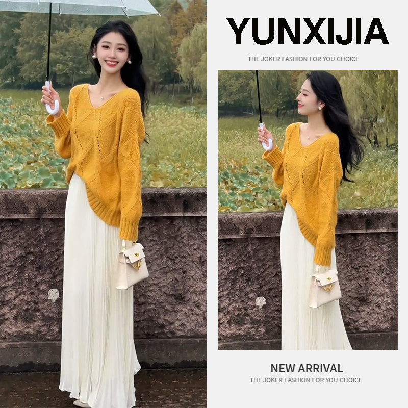 今年流行穿搭一整套2025秋季慵懒风气质针织毛衣显瘦半身裙两件套