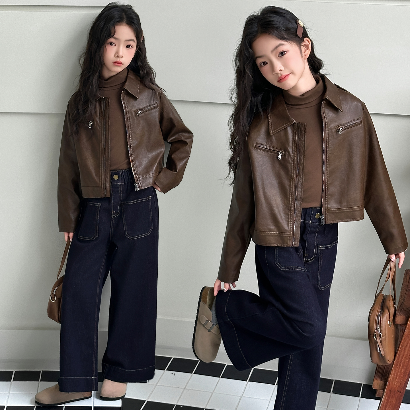 女童皮衣外套春秋款2025新款女孩大童潮酷穿搭秋装夹克短款皮上衣