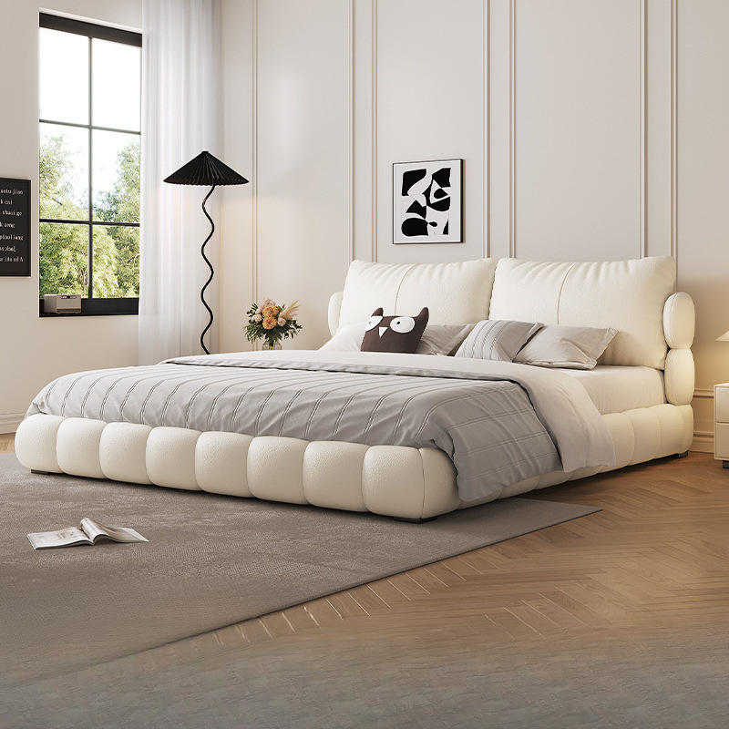 法式奶油风现代简约可拆床主卧佛山落地轻奢软包围边头层真皮床