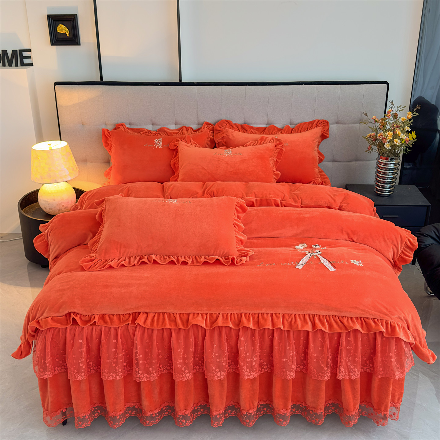 韩版冬季夹棉宝宝绒四件套公主风加厚保暖双面绒被罩可机洗水洗