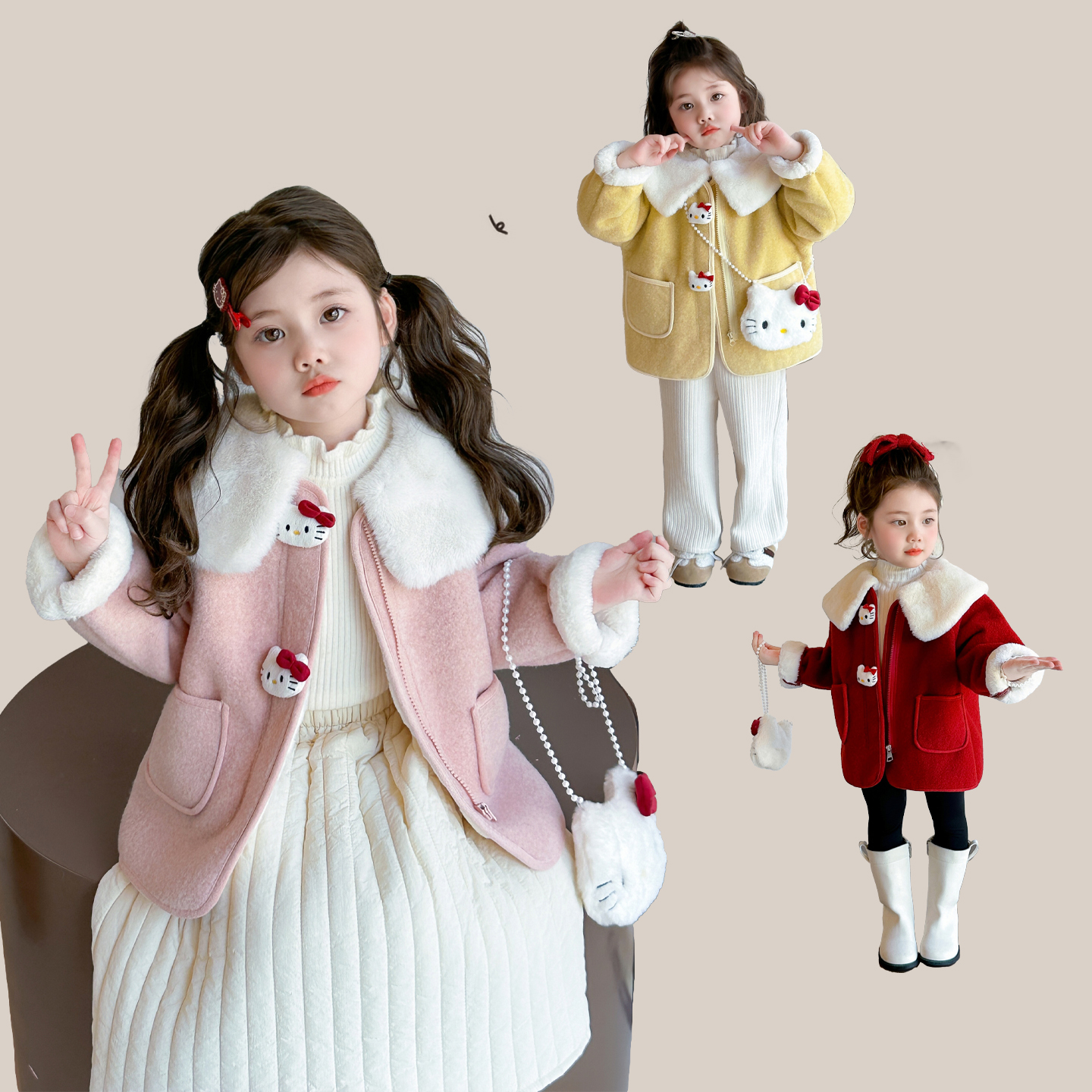 女童加绒外套洋气加厚儿童皮毛一体大衣小女孩宝宝秋冬装2025新款