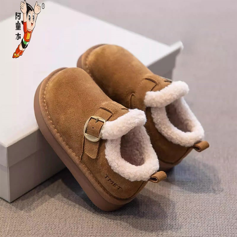 阿童木女童加绒勃肯鞋冬季新款厚底搭扣棉靴保暖舒适反绒皮雪地靴