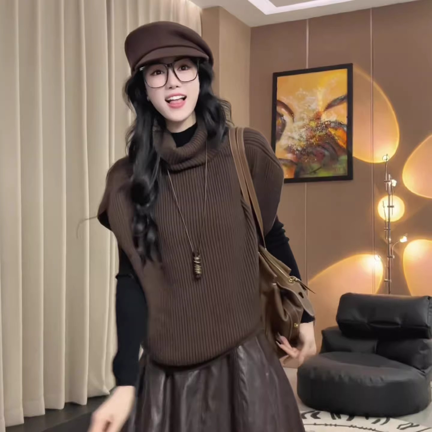 巨好看的堆堆高领背心马甲针织衫女秋冬外穿宽松慵懒风高级感上衣