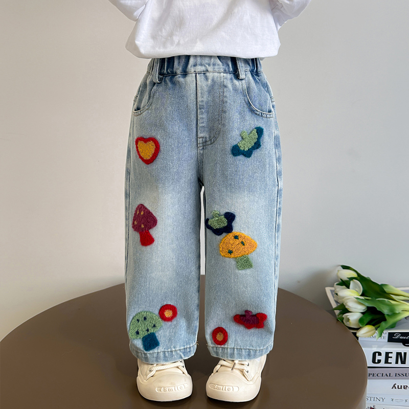 女童春秋牛仔裤儿童裤子2025新款女孩洋气时髦长裤休闲春装阔腿裤