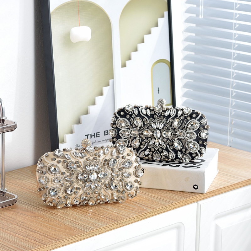 欧美时尚简约手工钉珠斜跨晚装包斜挎包珠绣水钻晚宴包名媛手拿包