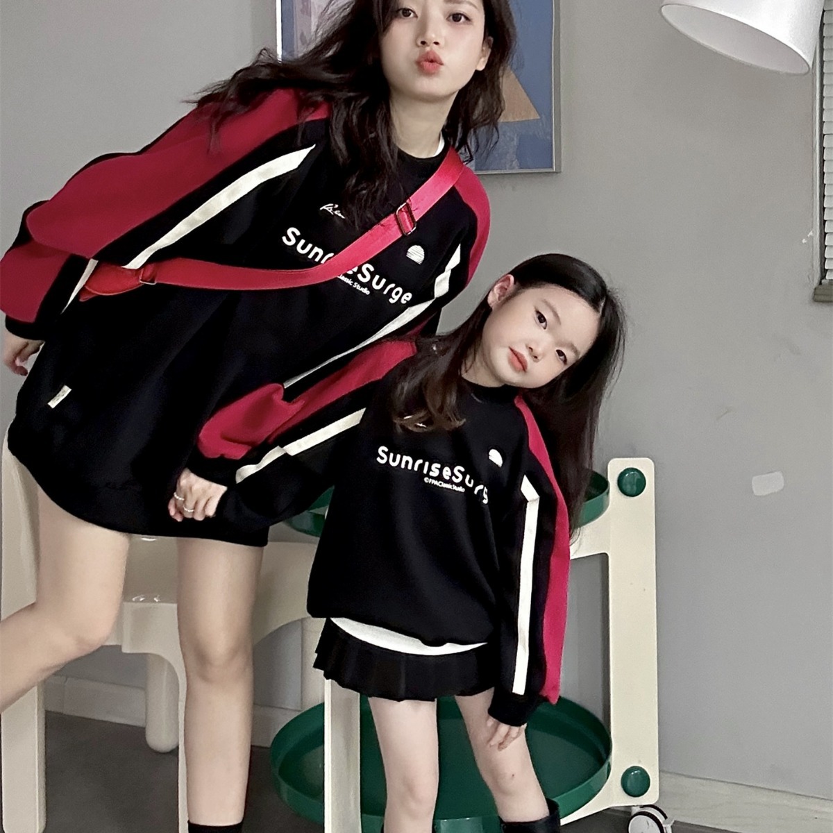 外贸男童女童冬季加绒酷飒机车风亲子装卫衣全家装亲子装卫衣儿童