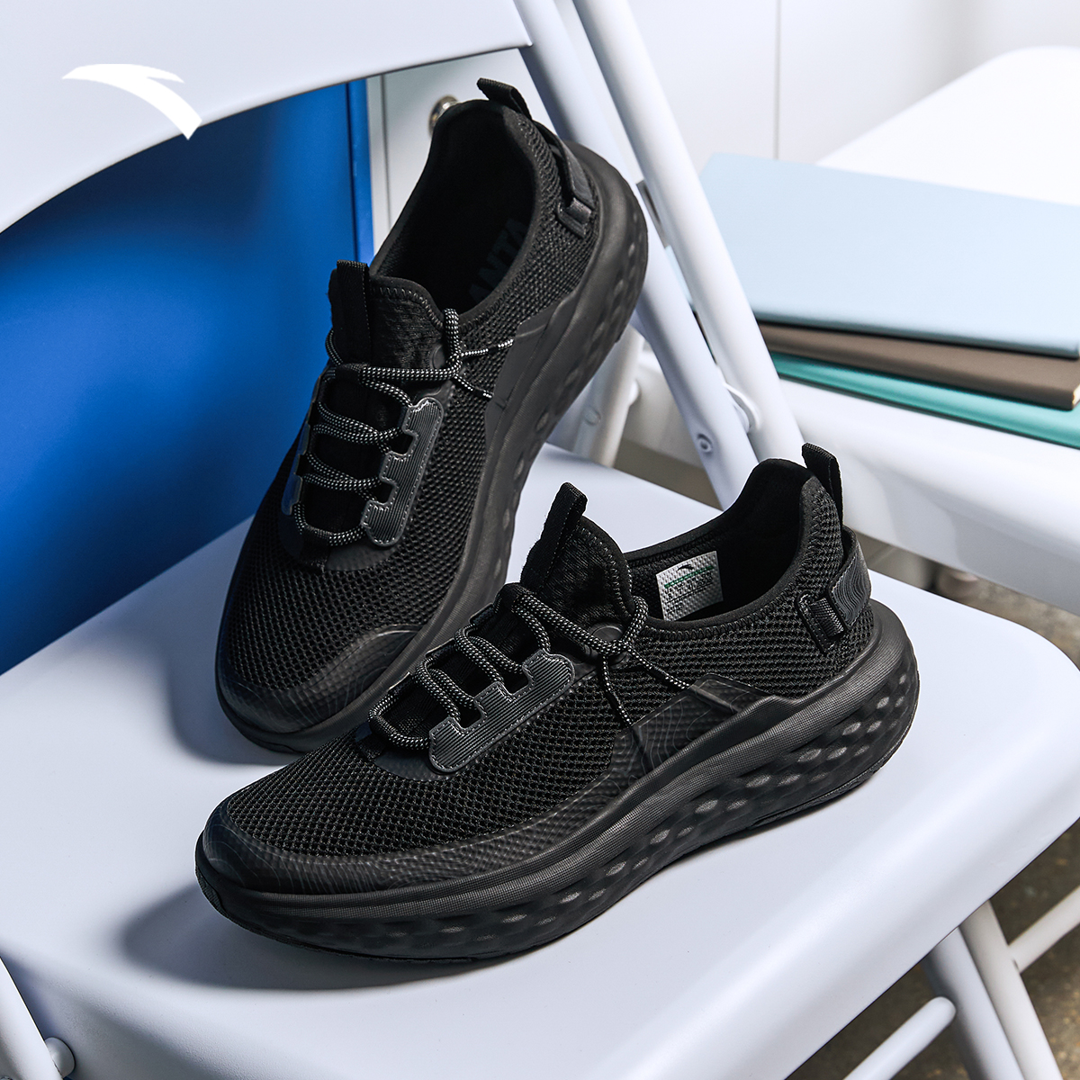 安踏悠行网面透气休闲鞋男款跑步鞋透气轻便运动鞋一脚蹬运动鞋