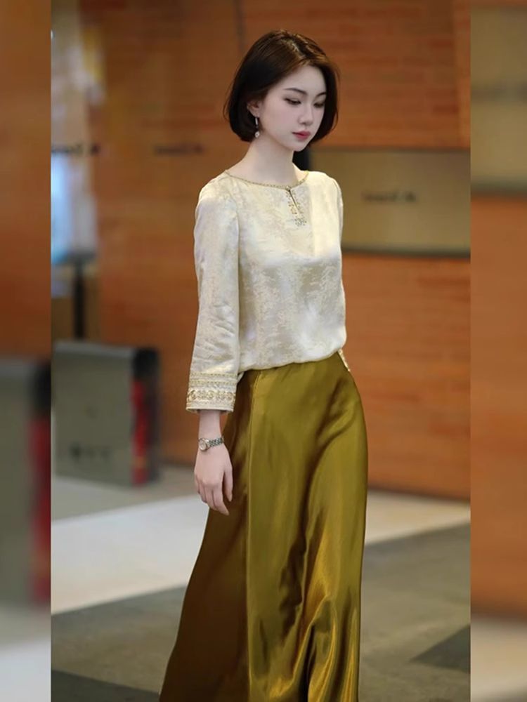 2025夏季新款高级感新中式国风气质上衣高腰显瘦半身裙时尚两件套