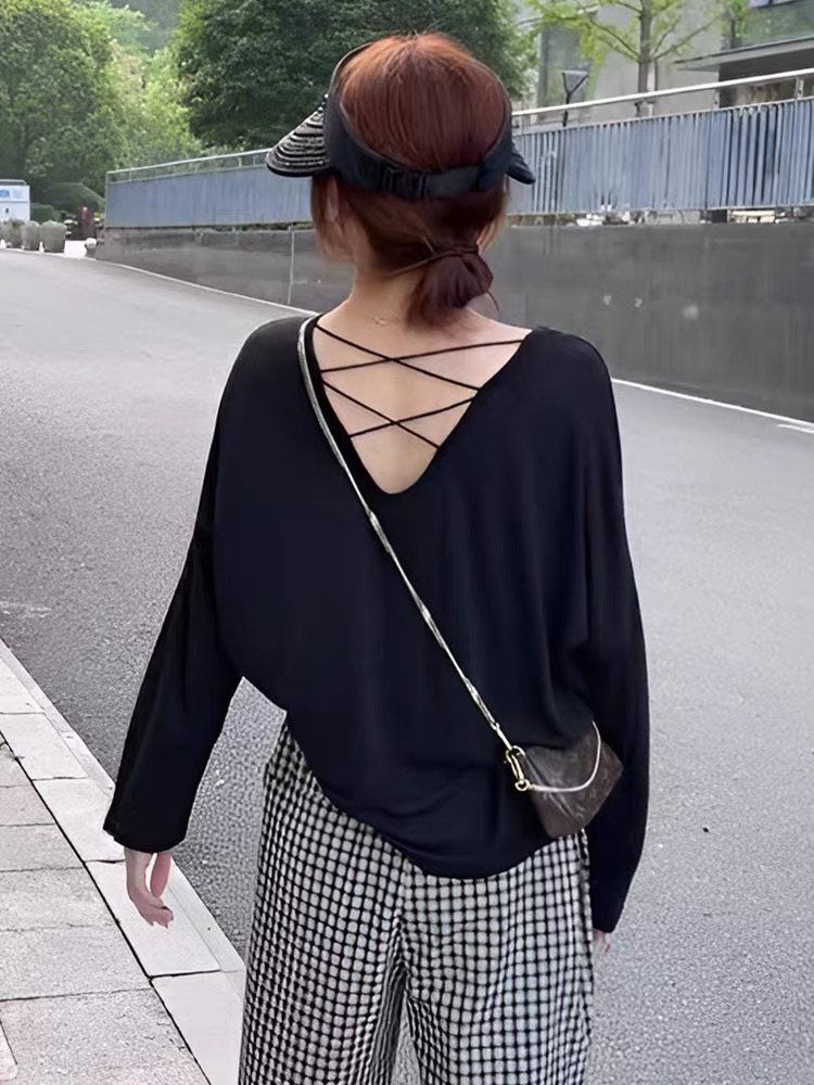 2025新款宽松轻薄款露背长袖防晒衣t恤女夏空调罩衫大码遮肉上衣