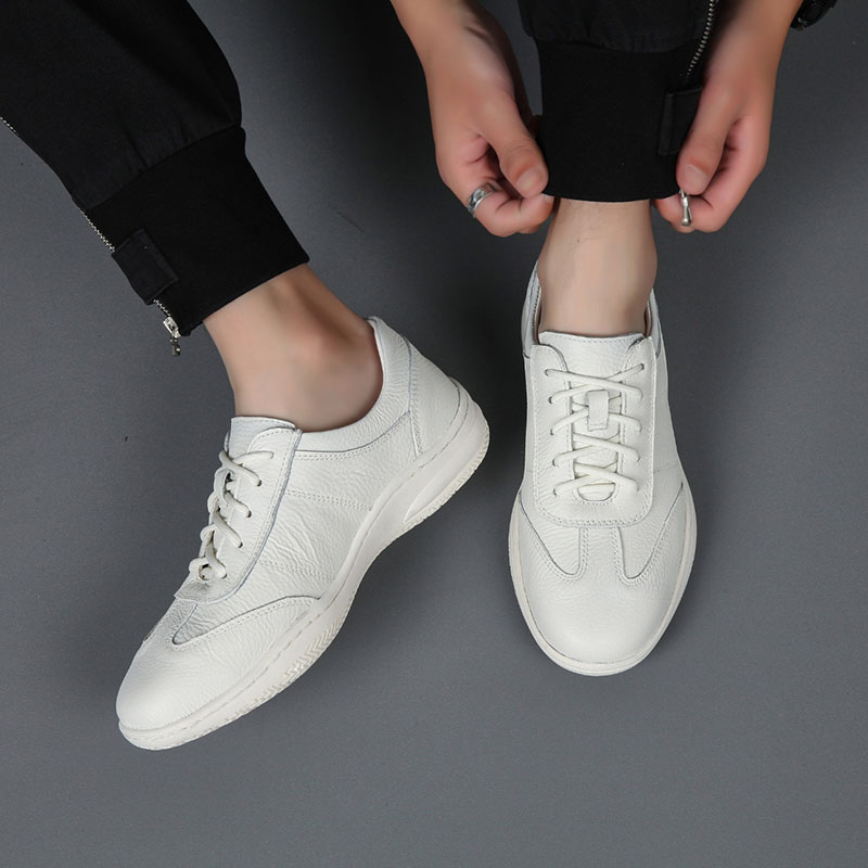 1头层牛皮夏季胶粘纯色休闲皮鞋百搭低帮男士韩版