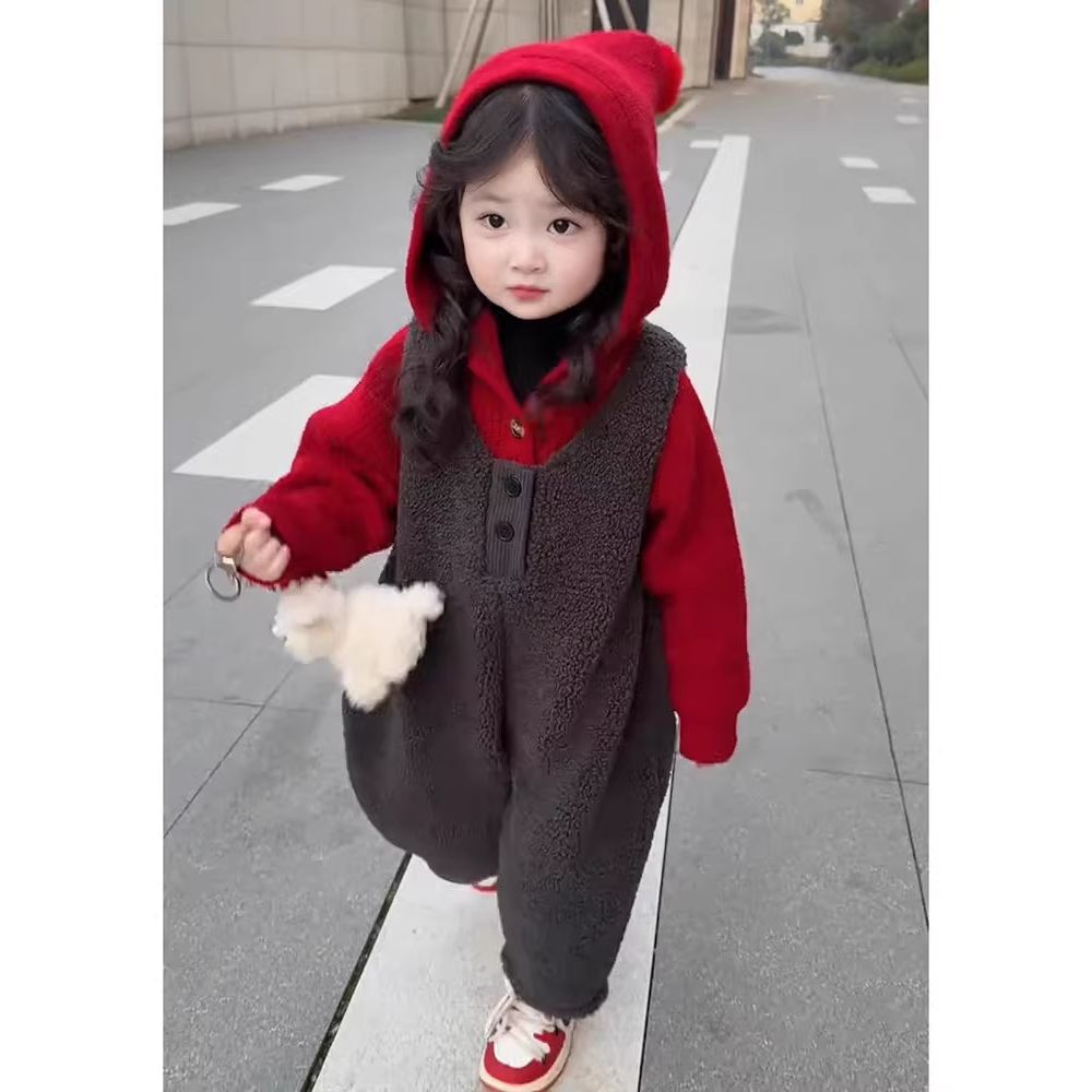 嘟嘟家【万达撤柜】男女童背带裤秋冬新款洋气宝宝针织连体裤儿童红