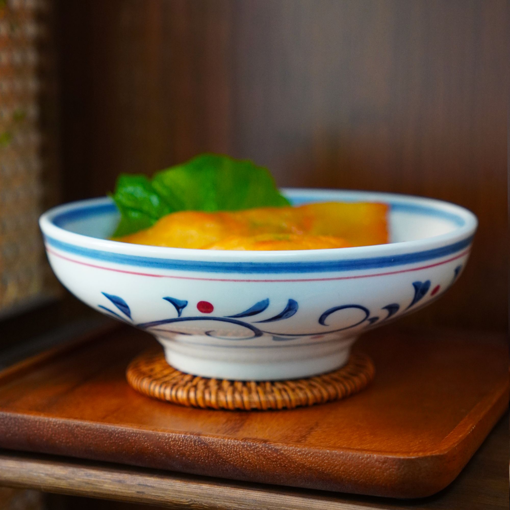 RIGEIAN/瑞涧【6.8寸大波波碗】红豆卷草家用新中式手绘釉下彩唐草