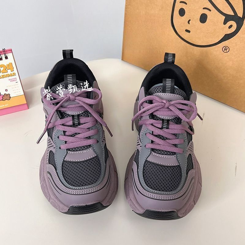 网红树莓紫老爹鞋女2025新款ins百搭学生校园松糕厚底运动休闲鞋