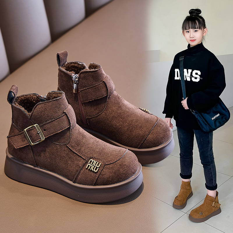 儿童马丁靴2025新款短靴加绒勃肯靴洋气女孩单靴时尚棉鞋女童鞋子