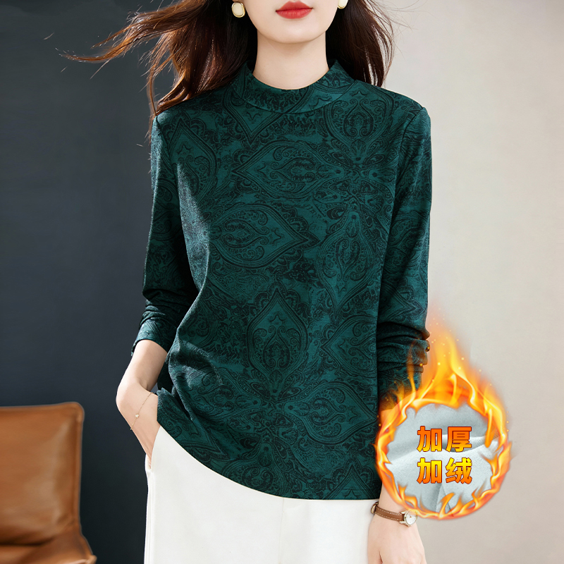 半高领打底衫女冬季新款内搭大码宽松洋气长袖T恤显瘦遮肚上衣胖m