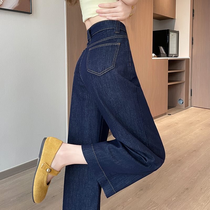 蜜蜜穿搭加绒小个子牛仔裤女2025年冬季弹力直筒阔腿九分丹宁蓝裤