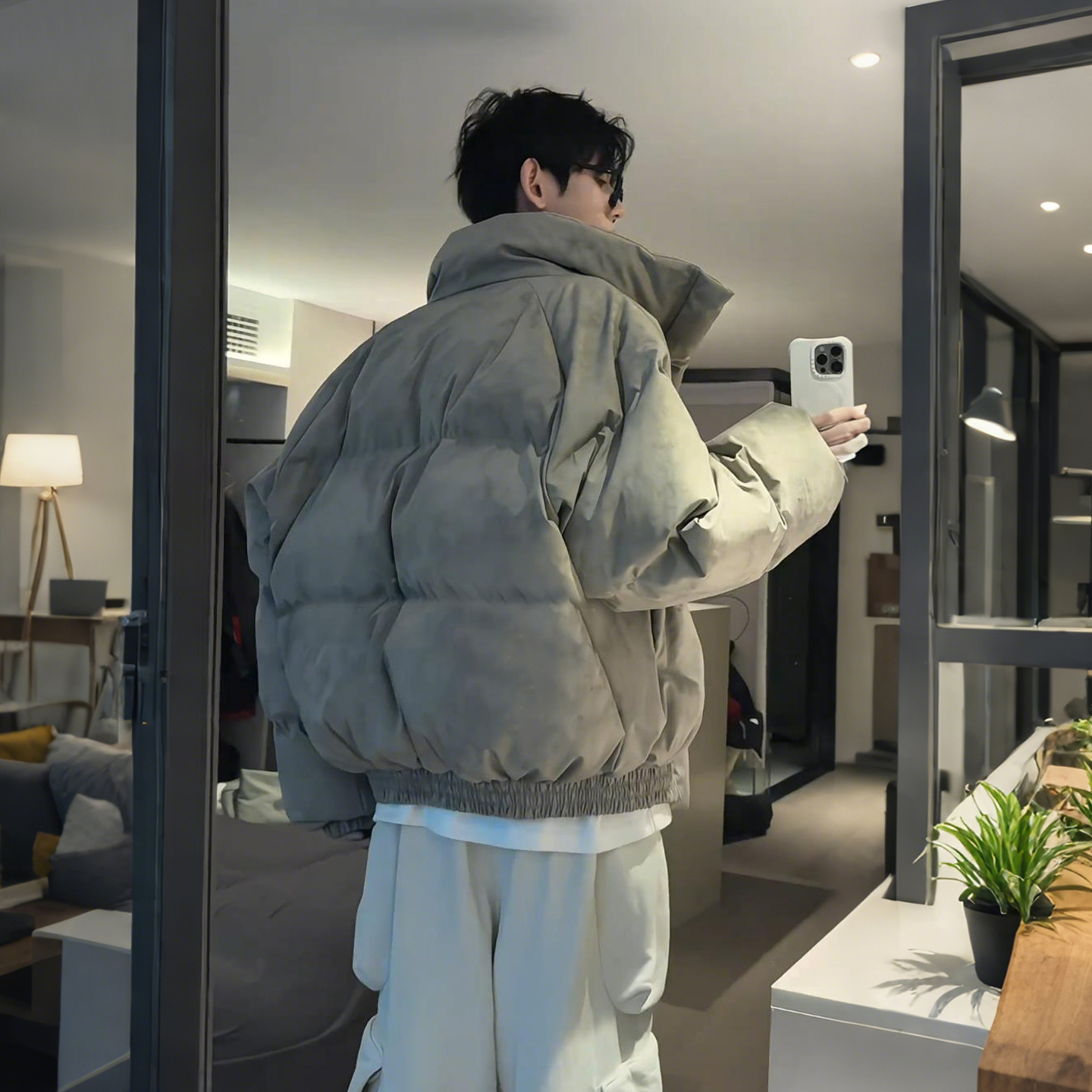 美式短款羽绒棉服男款冬季高领扎染面包cleanfit高级感棉衣外套潮